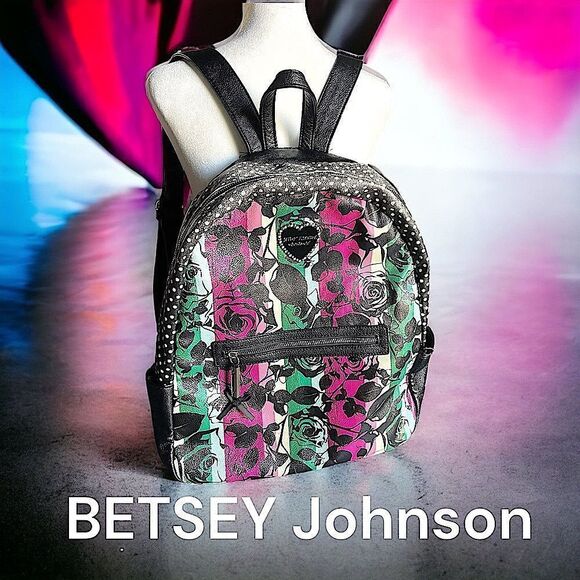 BETSEY Johnson l Full-size l Leather Backpack l Vibrant Floral & Polka Dotted - Picture 1 of 12